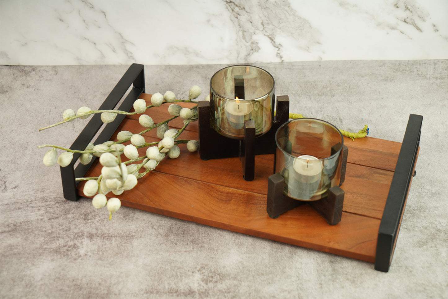 Set of 2 Wooden T-Light Hurricane