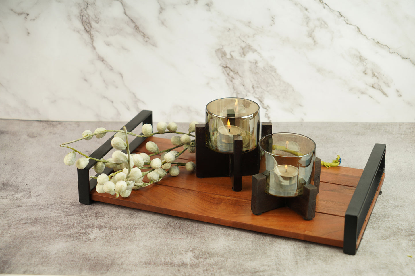 Set of 2 Wooden T-Light Hurricane