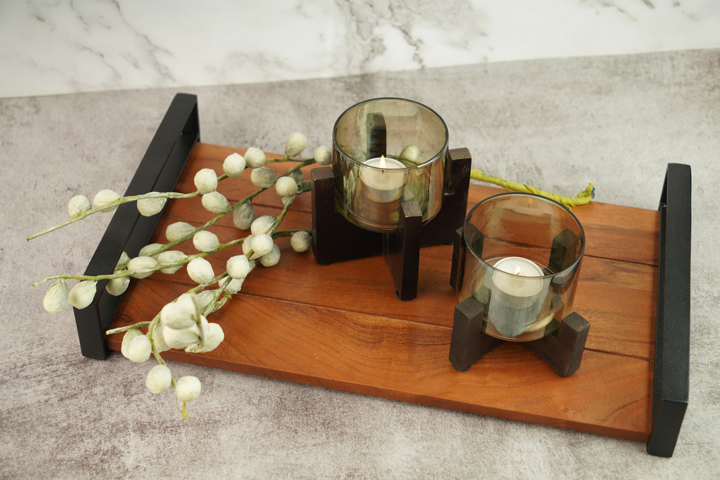 Set of 2 Wooden T-Light Hurricane