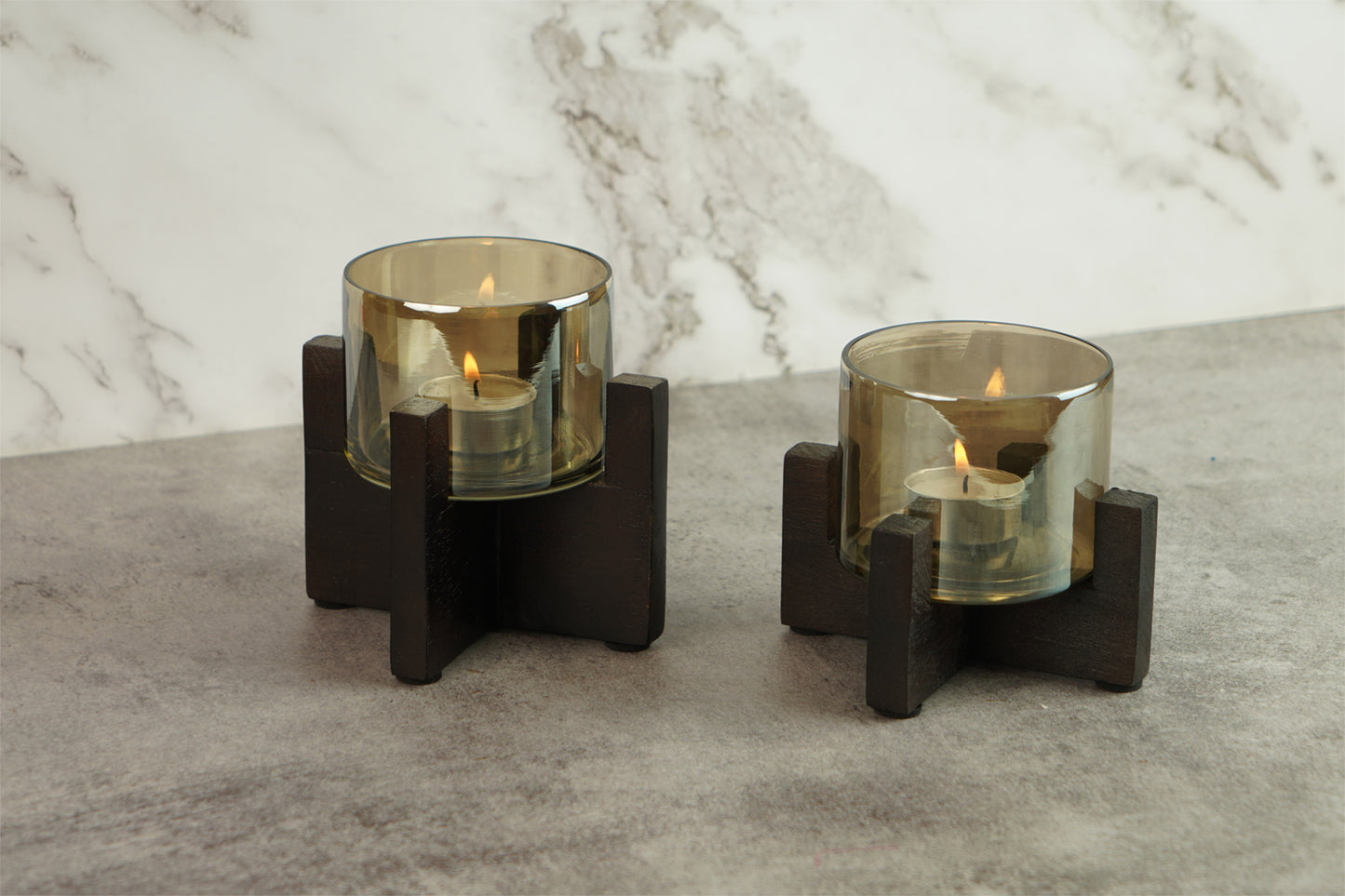 Set of 2 Wooden T-Light Hurricane