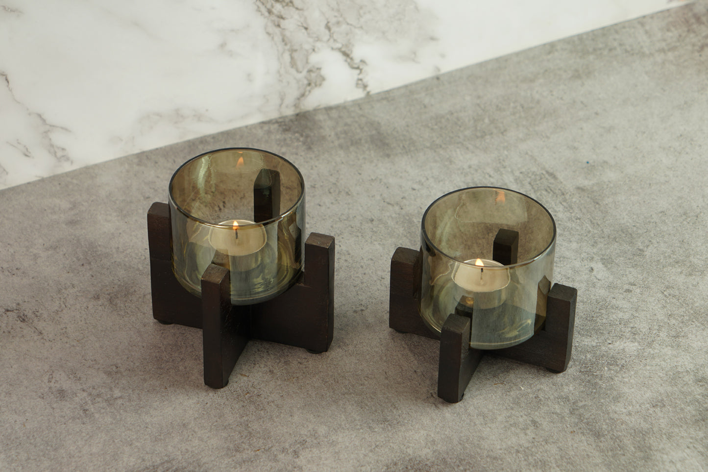 Set of 2 Wooden T-Light Hurricane