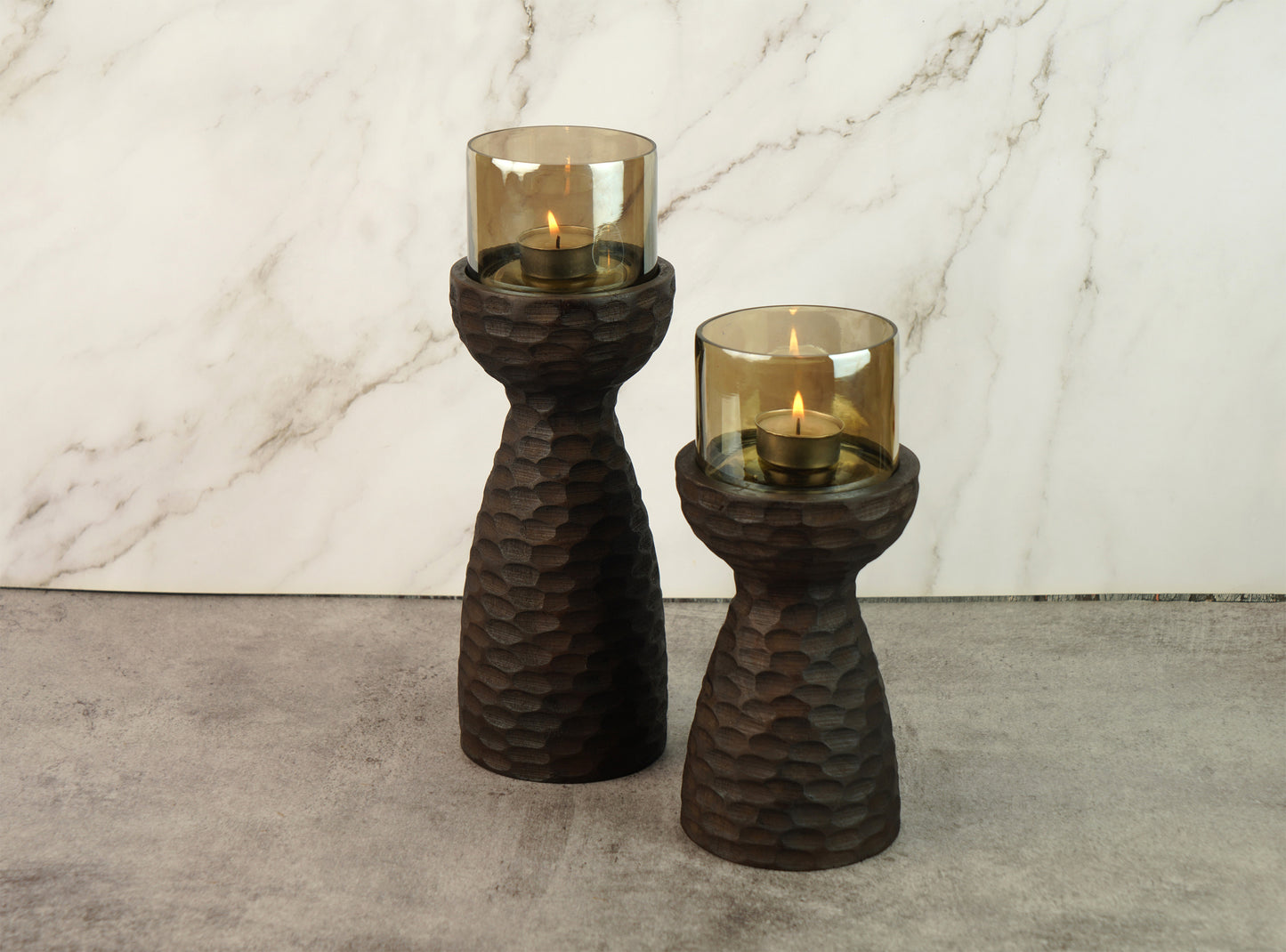 Geo Wooden T-Light Holder Set of 2