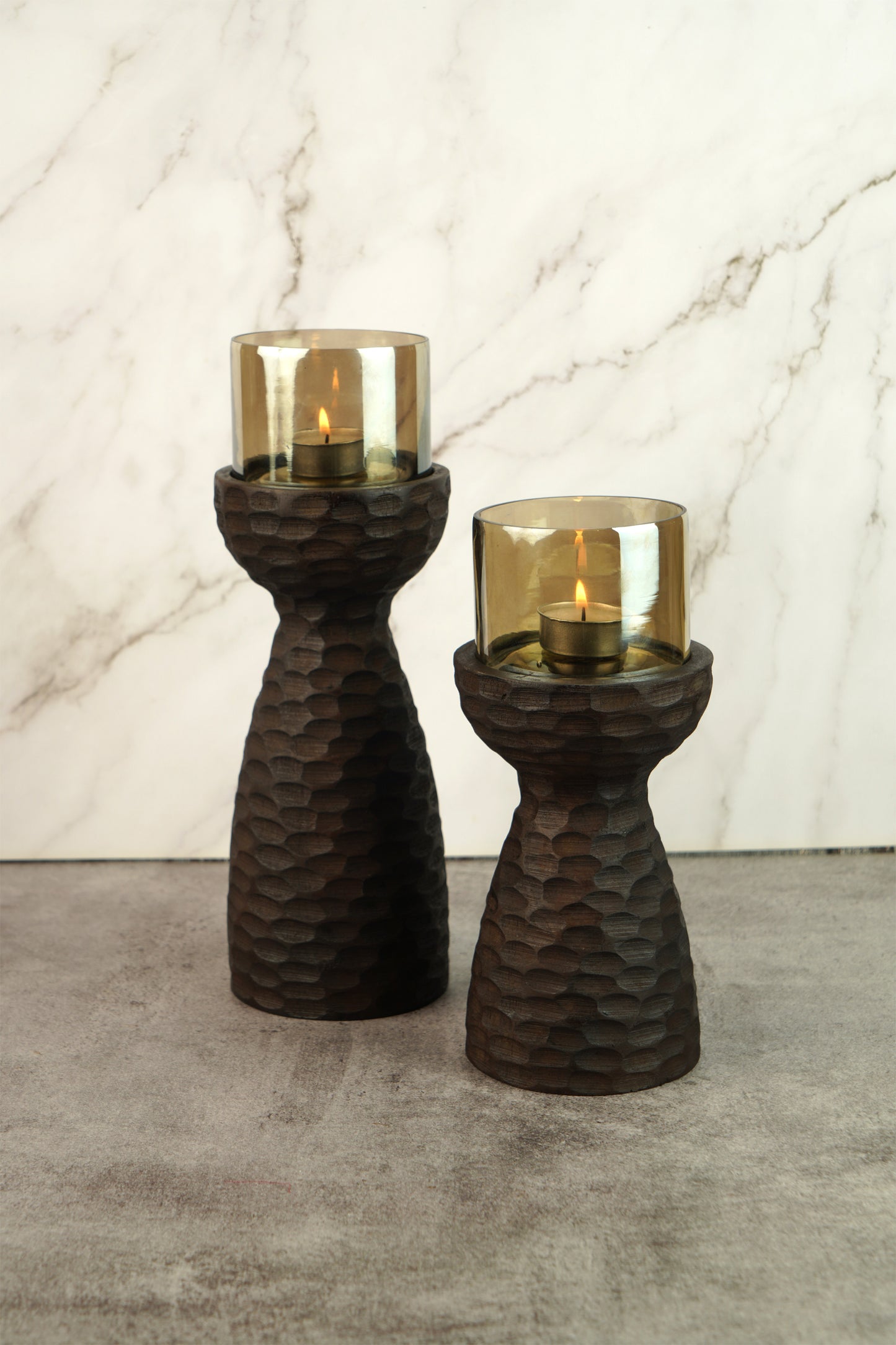 Geo Wooden T-Light Holder Set of 2
