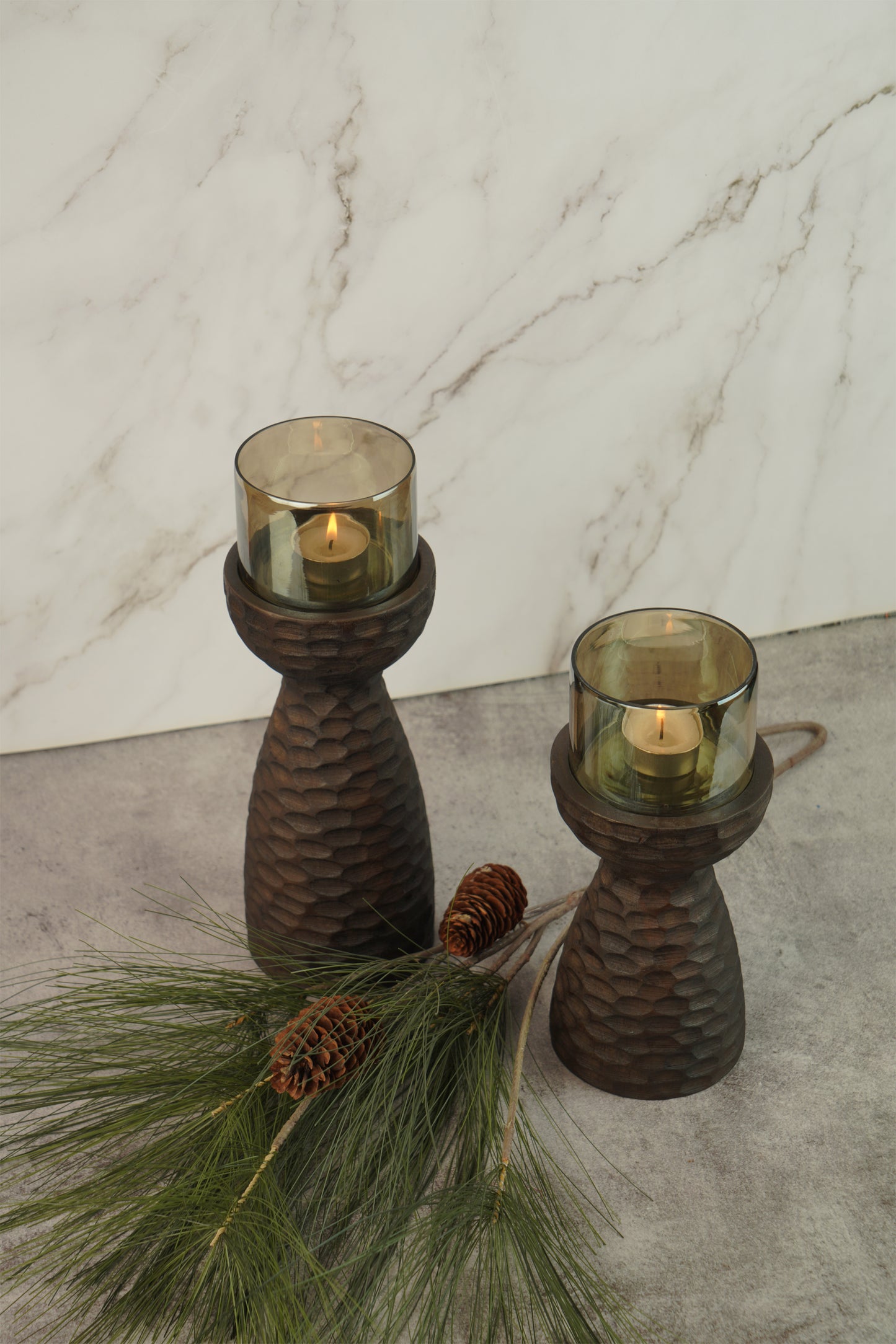 Geo Wooden T-Light Holder Set of 2