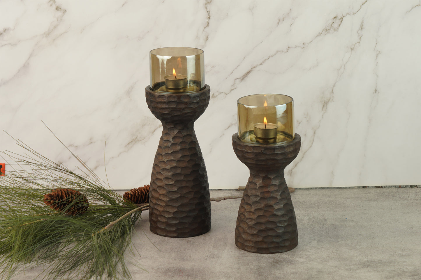 Geo Wooden T-Light Holder Set of 2