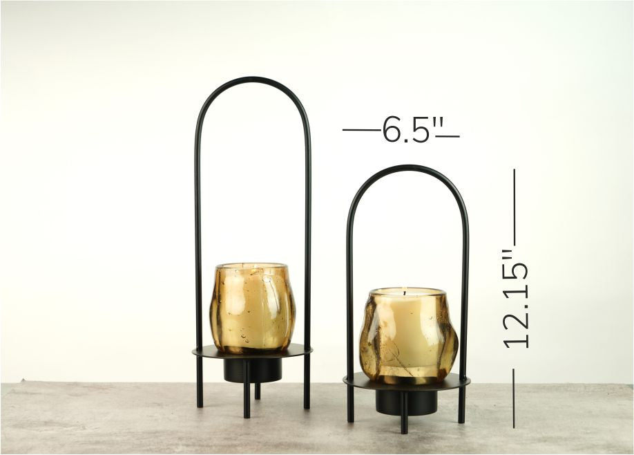 Amber Glass Lantern - Black