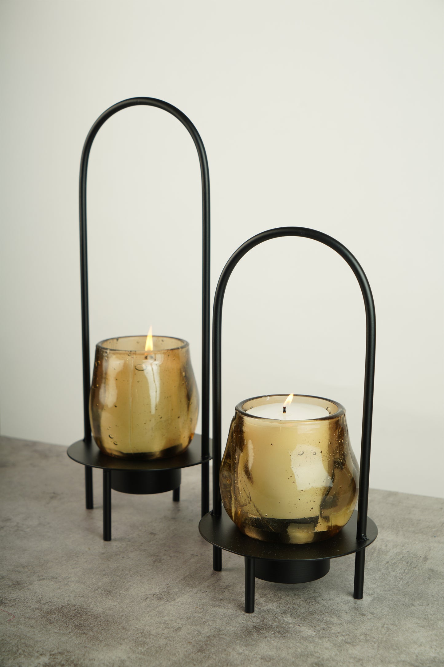 Amber Glass Lantern - Black - Large