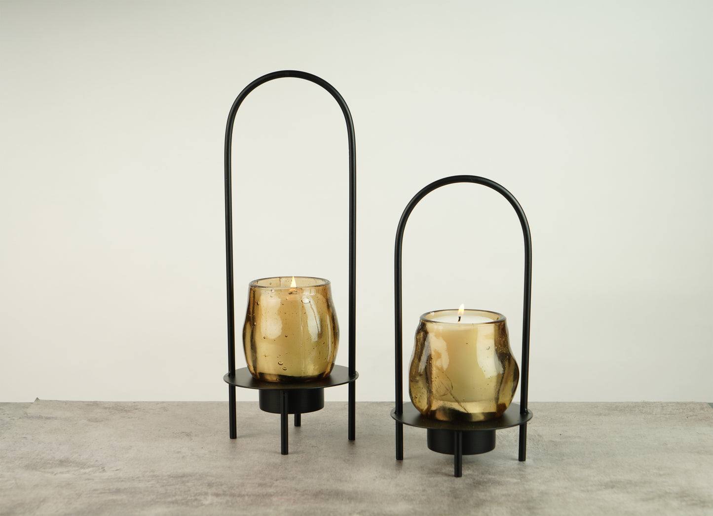 Amber Glass Lantern - Black - Large