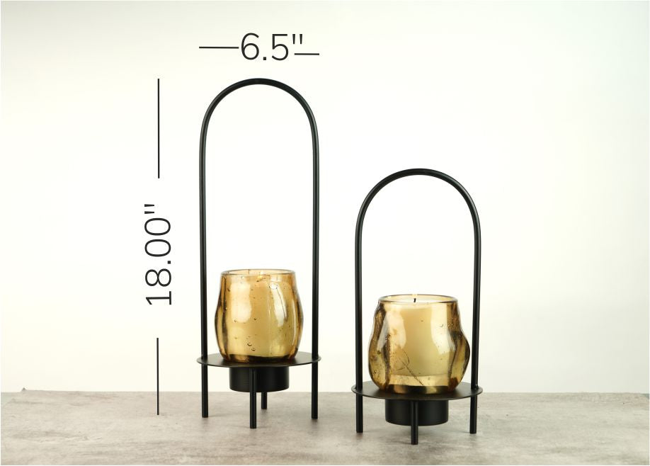 Amber Glass Lantern - Black - Large