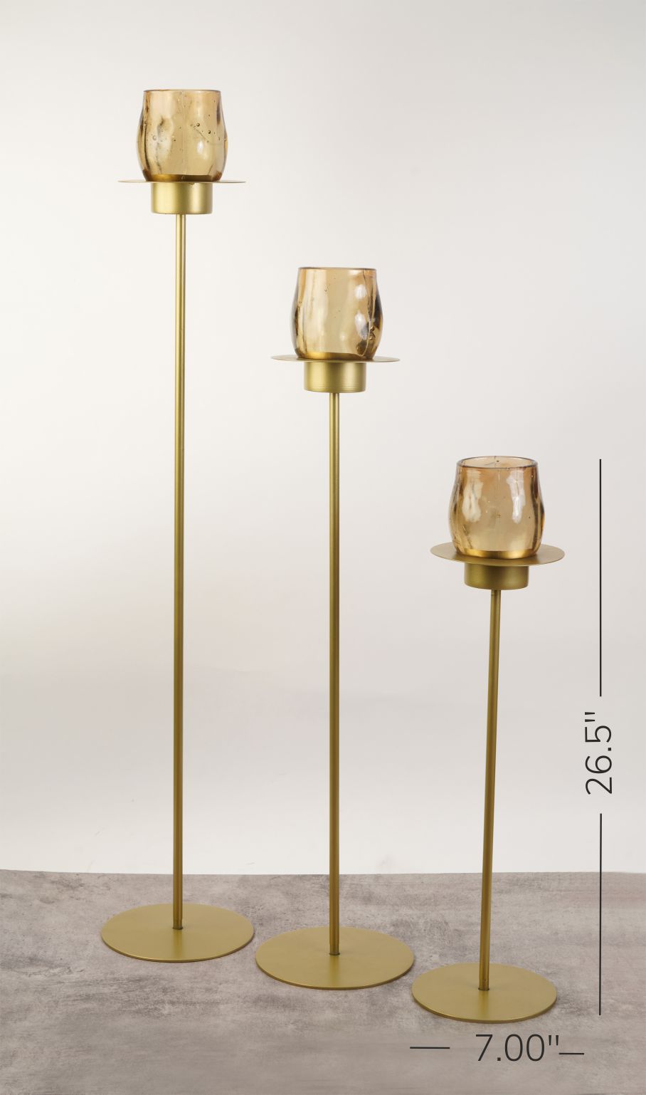 Amber Glass Tall Pillar Holder - Gold