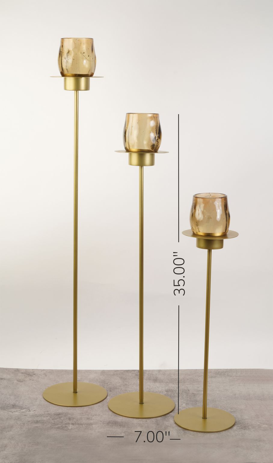 Amber Glass Tall Pillar Holder - Gold - Medium