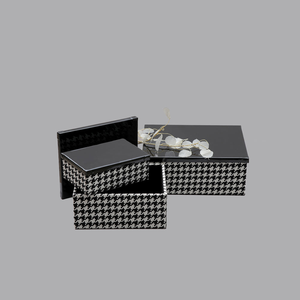 Metal Lid Storage Boxes - Set Of 3 (Pepita)