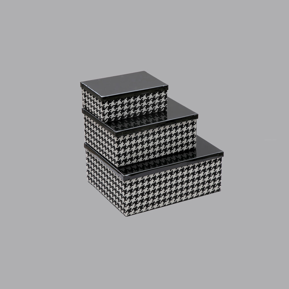Metal Lid Storage Boxes - Set Of 3 (Pepita)