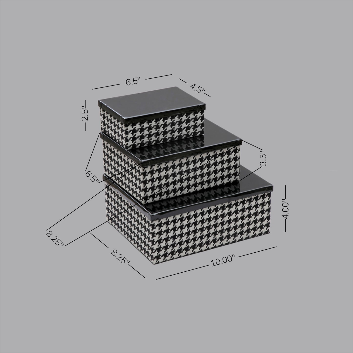 Metal Lid Storage Boxes - Set Of 3 (Pepita)