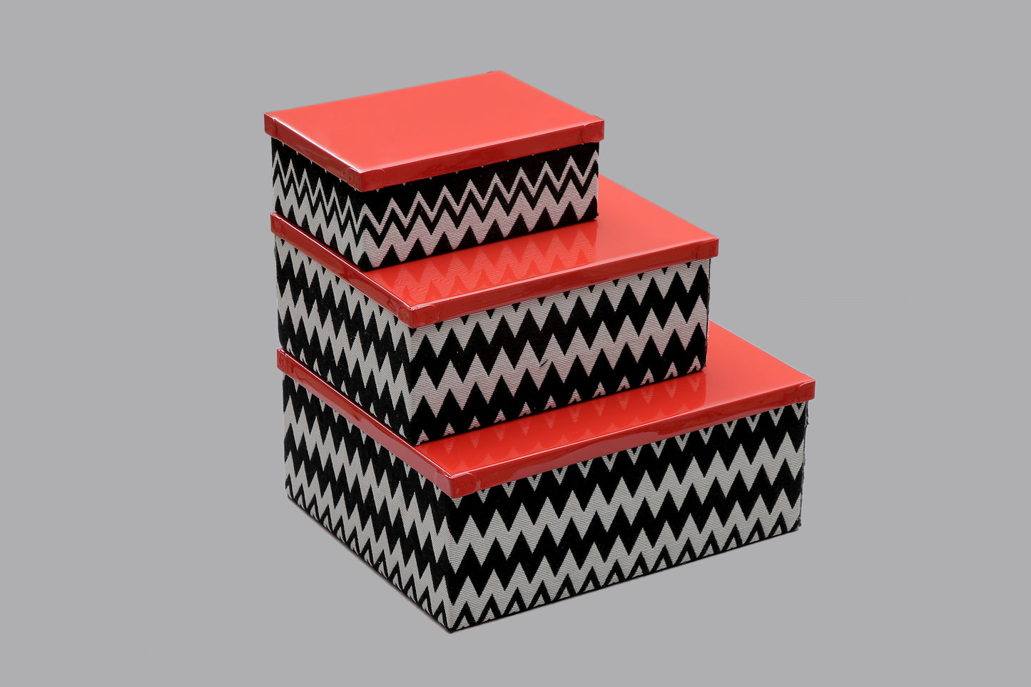 Metal Lid Storage Boxes - Set Of 3 (Chevron)