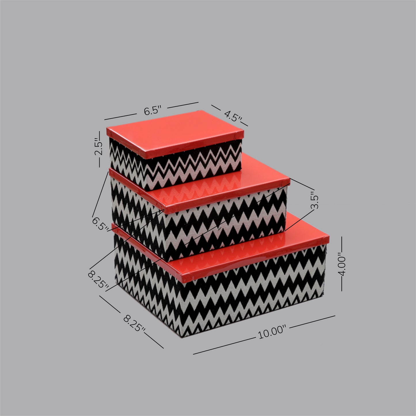 Metal Lid Storage Boxes - Set Of 3 (Chevron)