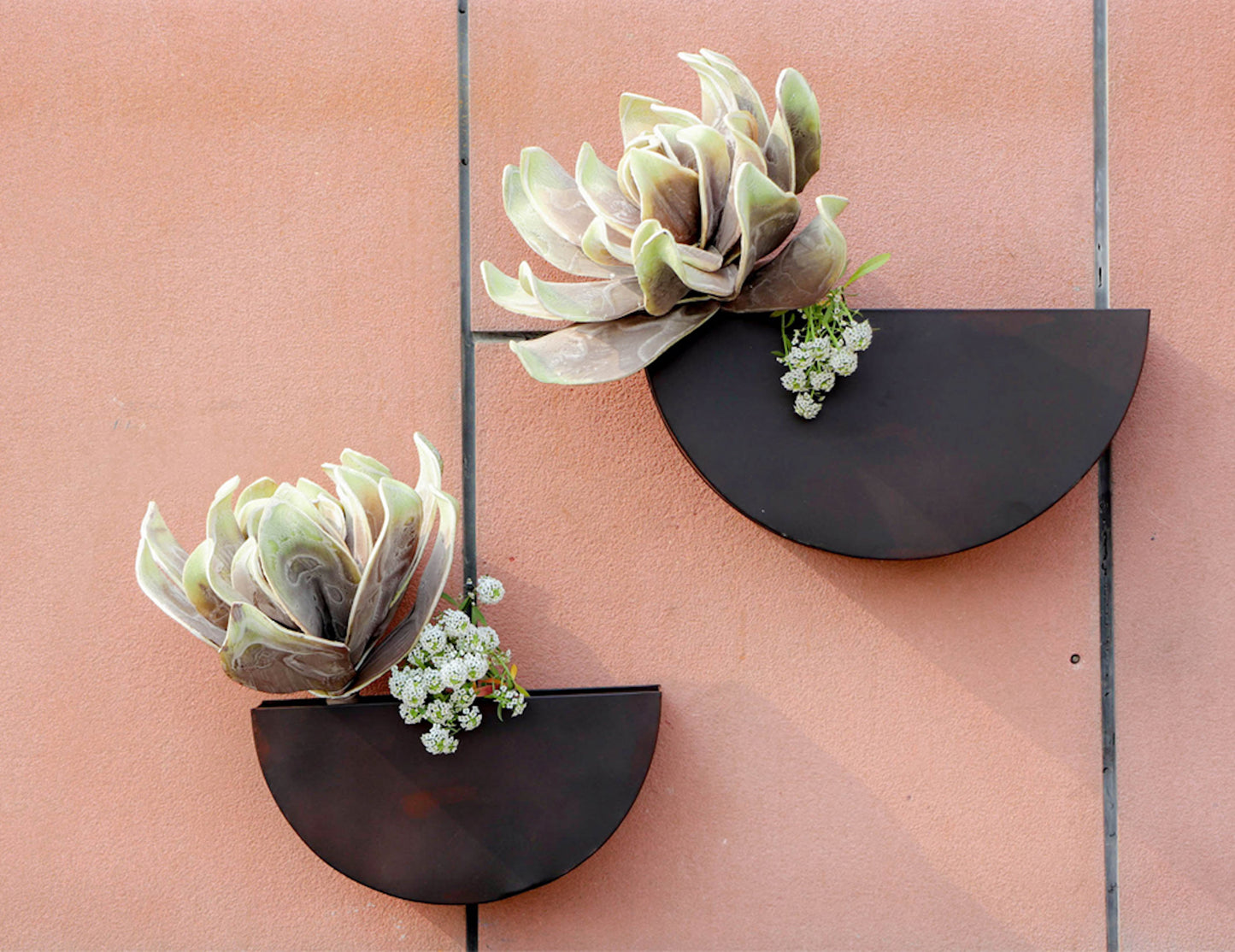 Semi Circle Wall Planters - Set Of 2 (Brown)