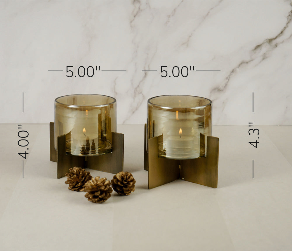 Set of 2 Tea-Light Hurricane (Gold)