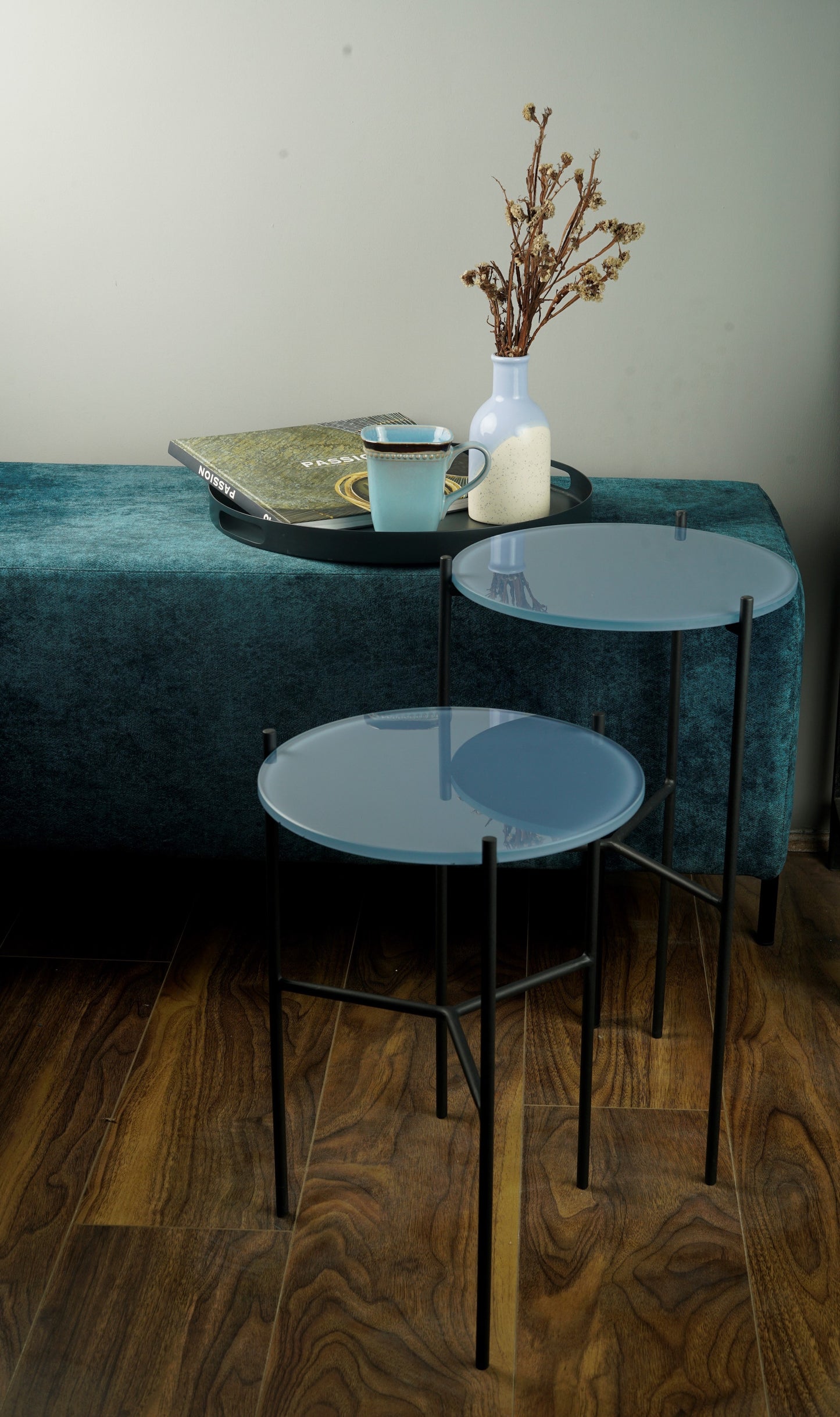 Two Round Accent Tables (Blue)