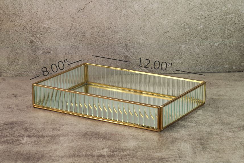 Large Fluted Glass Tray - Gold