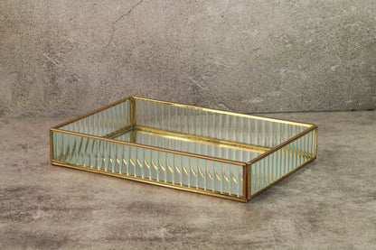 Large Fluted Glass Tray - Gold