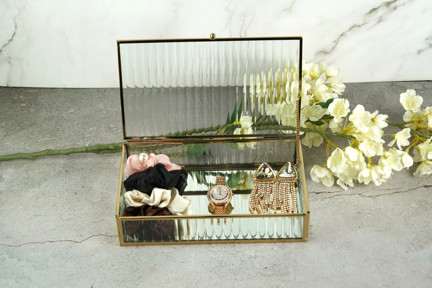 Fluted Glass Box - Gold