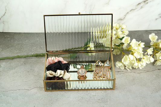 Fluted Glass Box - Gold