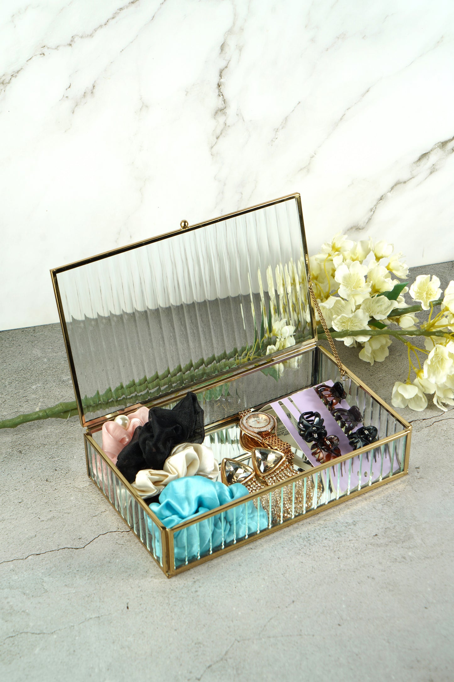 Fluted Glass Box - Gold