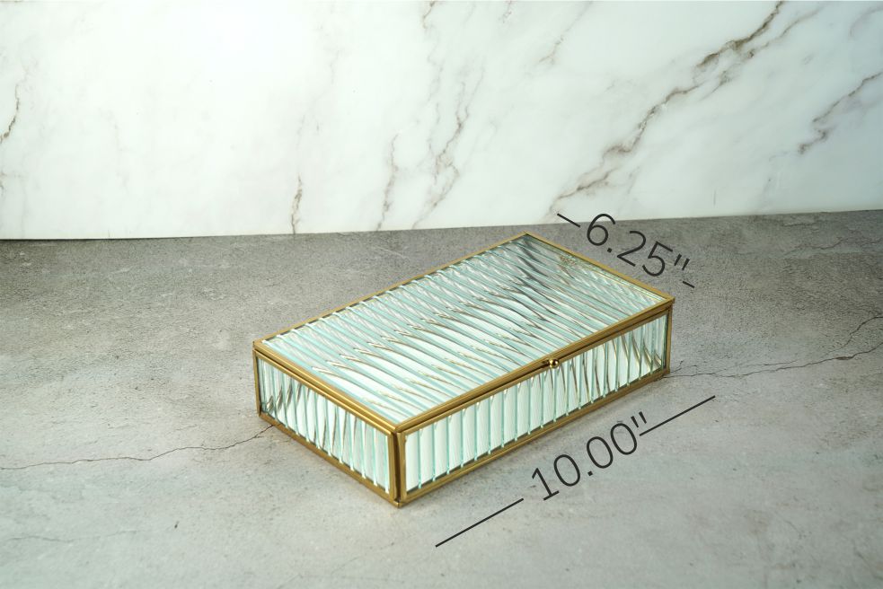 Fluted Glass Box - Gold