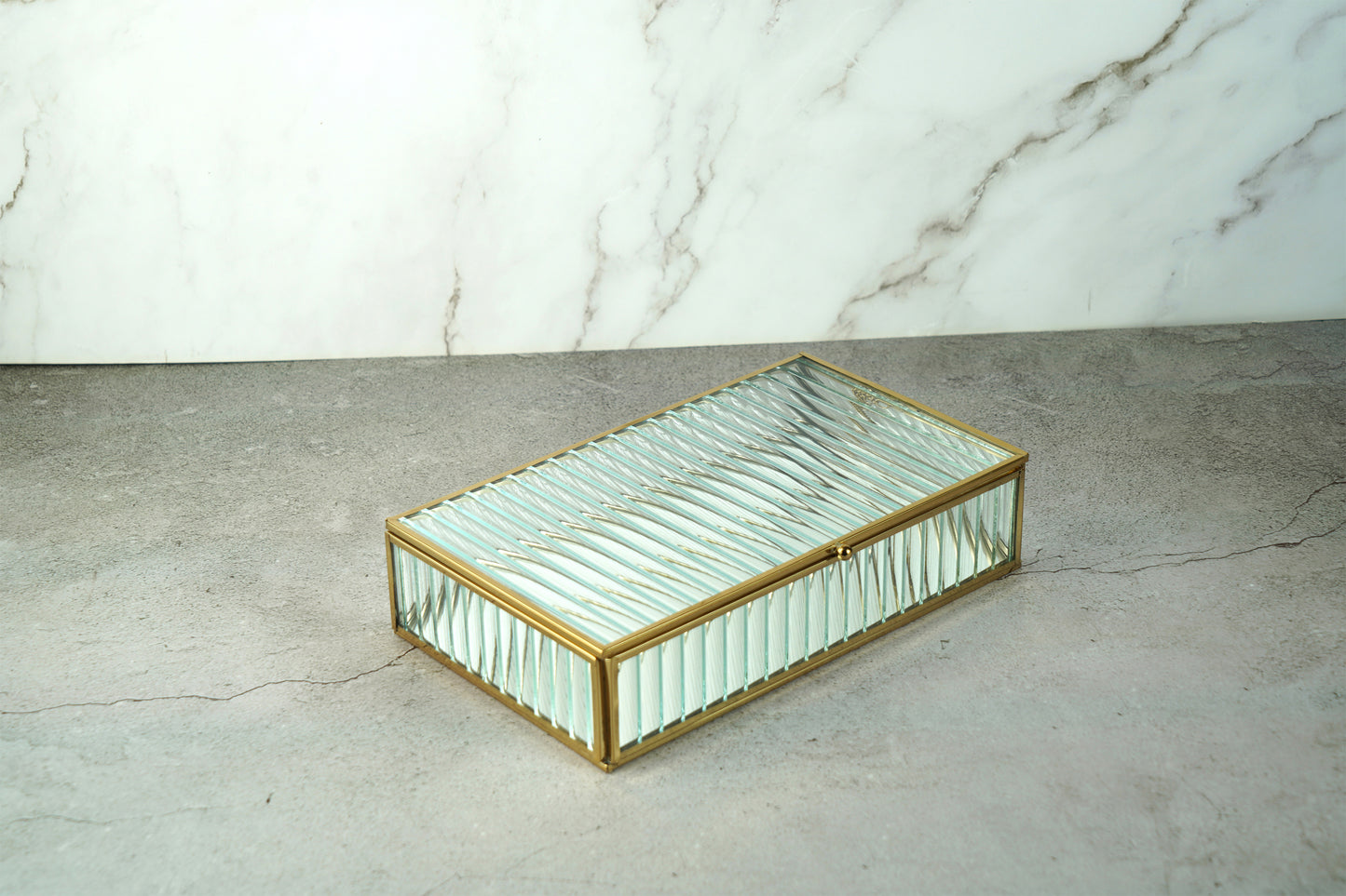 Fluted Glass Box - Gold