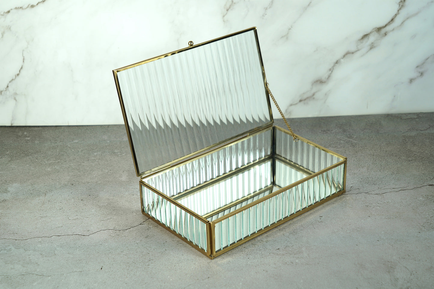 Fluted Glass Box - Gold