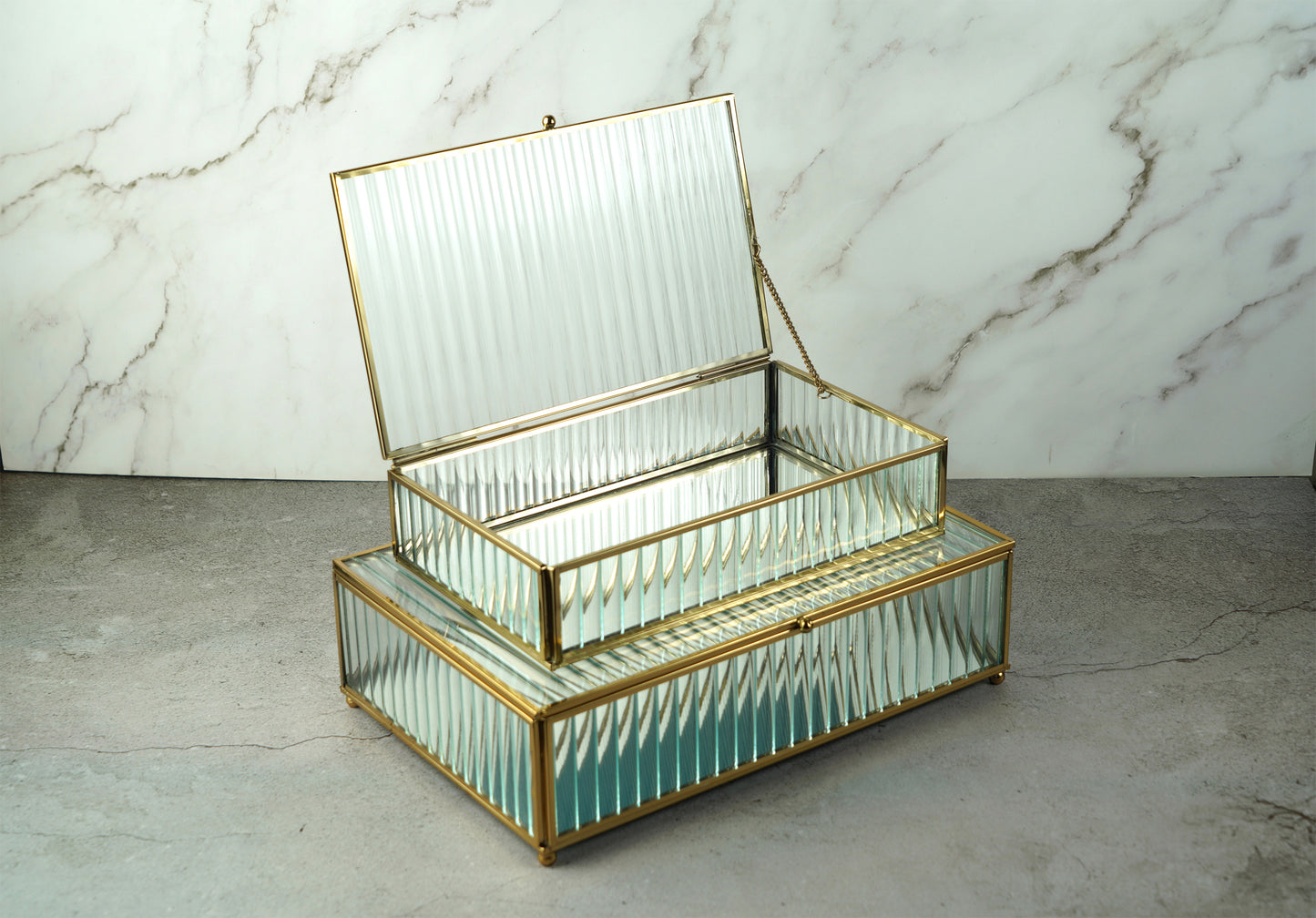 Fluted Glass Box - Gold