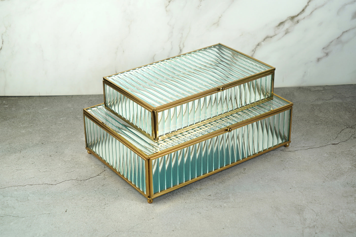 Fluted Glass Box - Gold