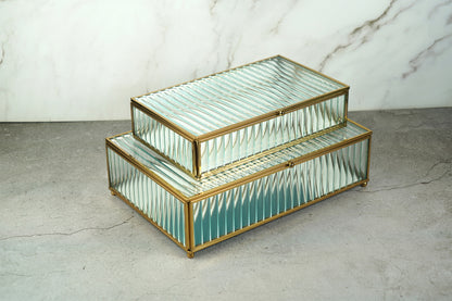 Fluted Glass Box - Gold