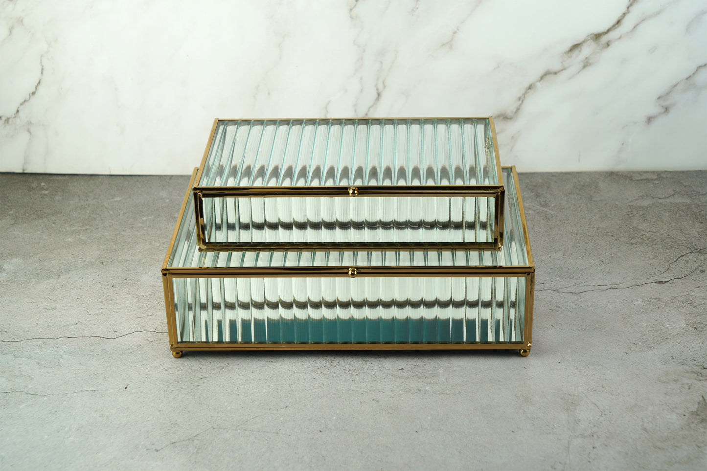 Fluted Glass Box - Gold