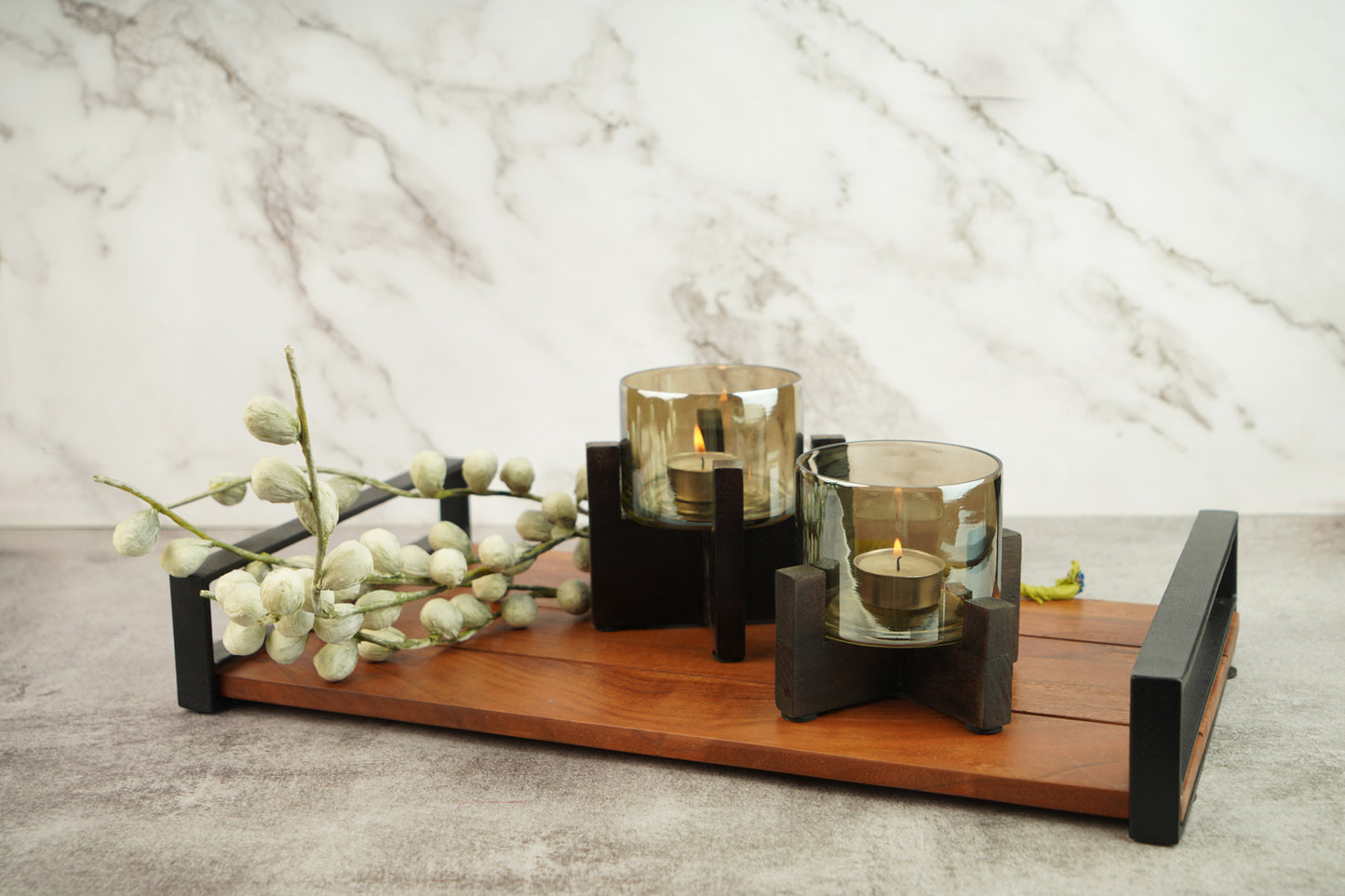 Set of 2 Wooden T-Light Hurricane
