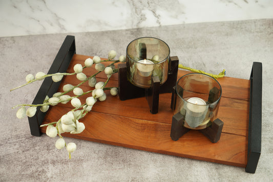 Set of 2 Wooden T-Light Hurricane
