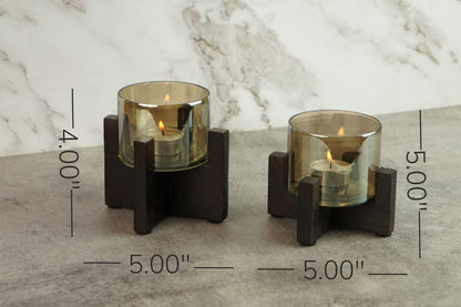 Set of 2 Wooden T-Light Hurricane