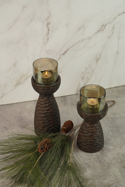 Geo Wooden T-Light Holder Set of 2