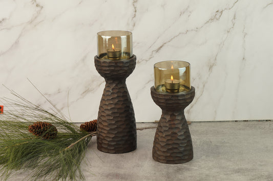Geo Wooden T-Light Holder Set of 2