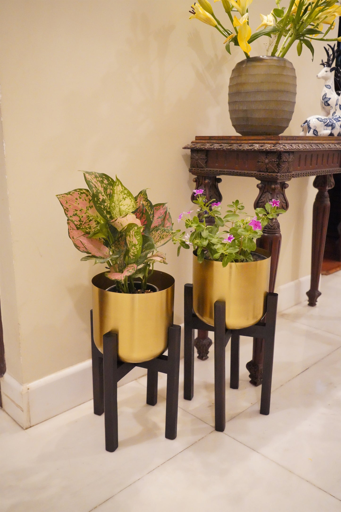 Set of 2 Mid-Century Gold Planters