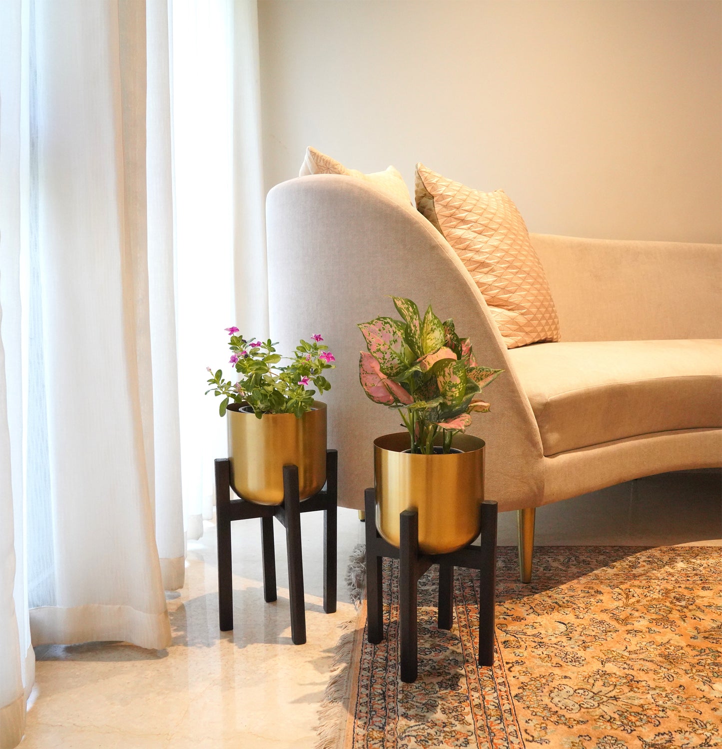 Set of 2 Mid-Century Gold Planters