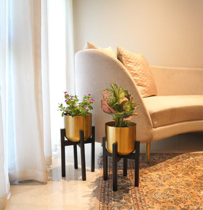 Set of 2 Mid-Century Gold Planters