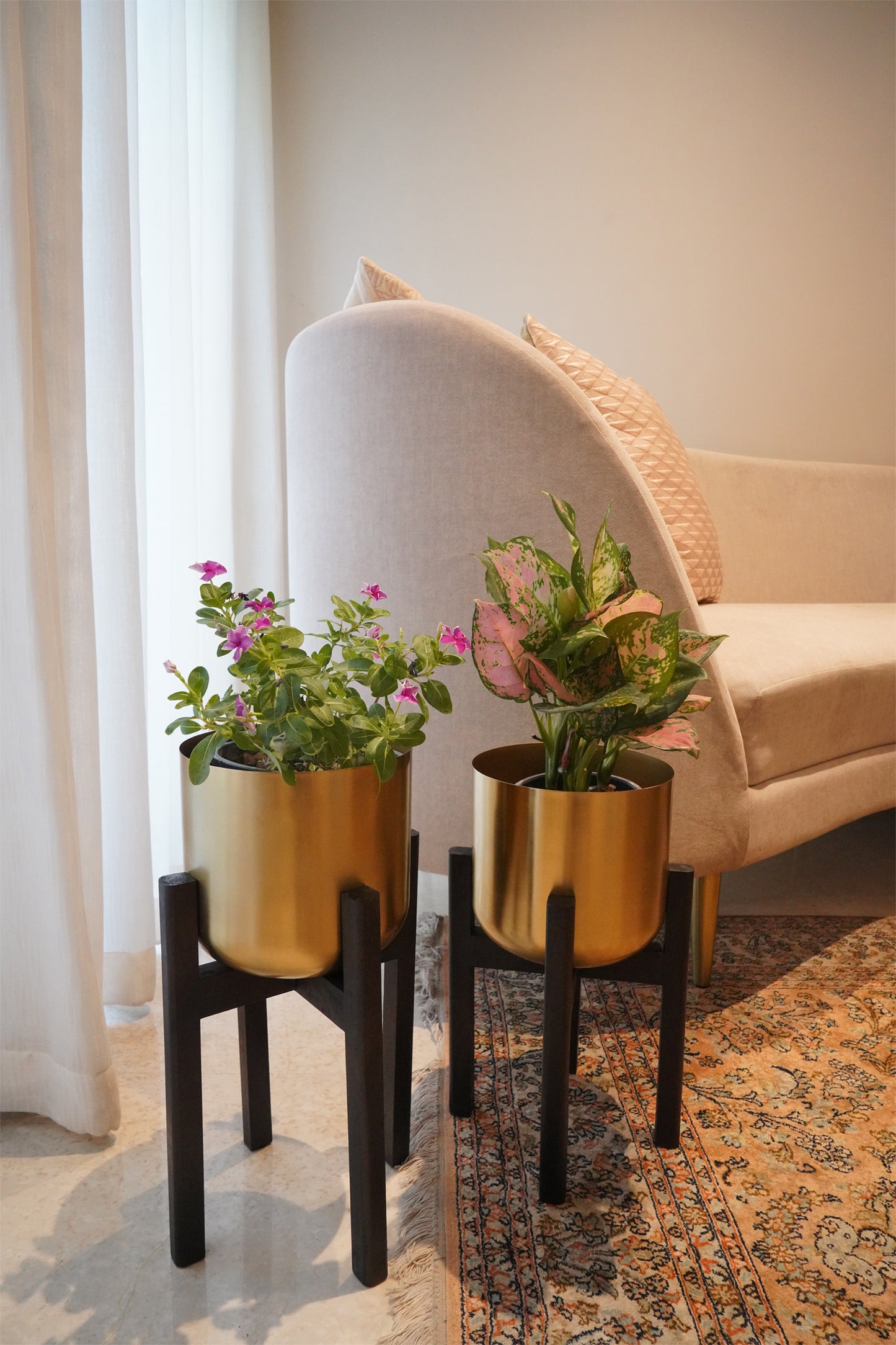 Set of 2 Mid-Century Gold Planters