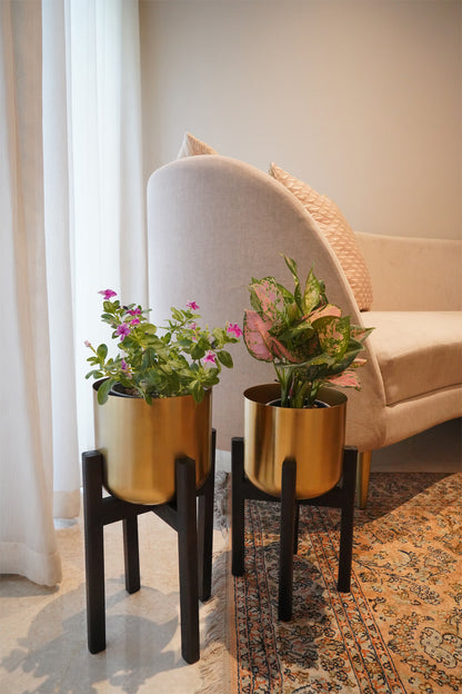Set of 2 Mid-Century Gold Planters