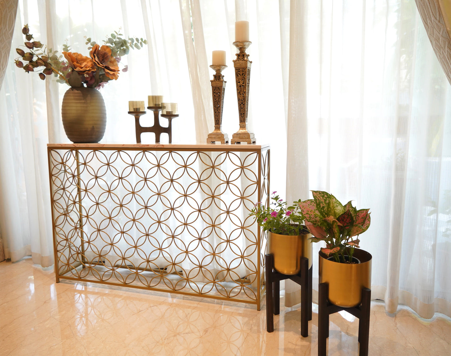 Set of 2 Mid-Century Gold Planters
