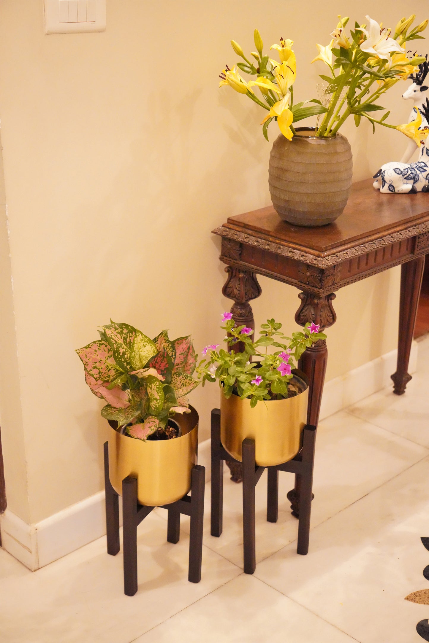 Set of 2 Mid-Century Gold Planters