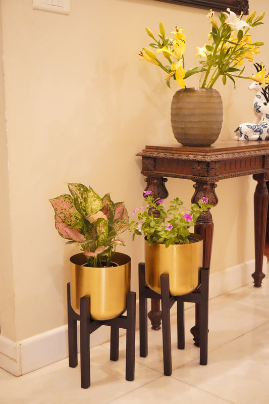 Set of 2 Mid-Century Gold Planters