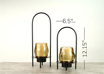 Amber Glass Lantern - Black