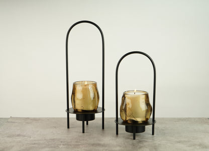 Amber Glass Lantern - Black